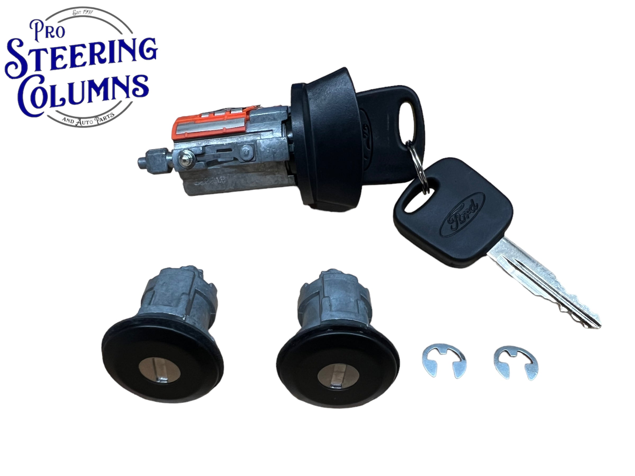 1998-2000 Explorer Ranger B3000 Ignition & Door Lock Cylinder Set Black 2 Chip Keys New