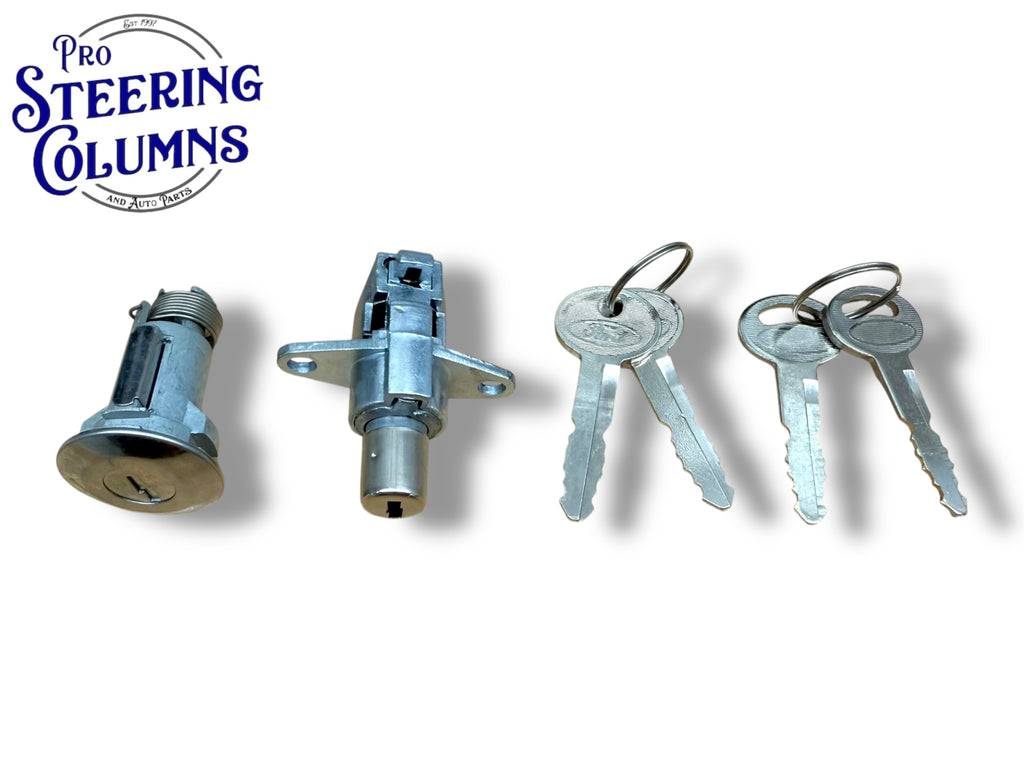 67-68 Ford Mustang Glove & Trunk Lock Cylinder Set With 2 Pony Logo Keys (Keyed Alike)