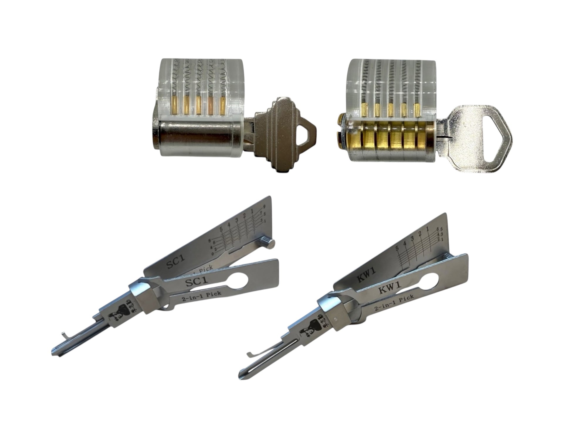 Kwikset & Schlage Practice Transparent Lock Set with Lishi's KW1 / SC1 (5-Pin)