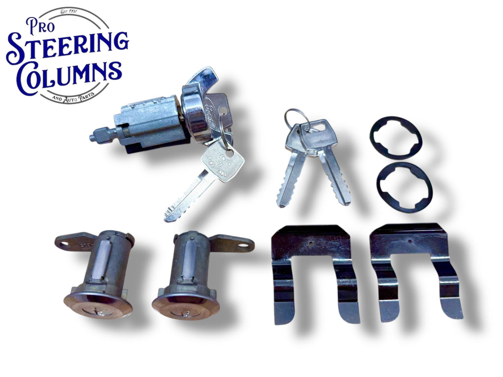 76-79 Ford Mustang Cougar Ignition & Door Lock Cylinder Set Ford Logo Keys (Keyed Alike)