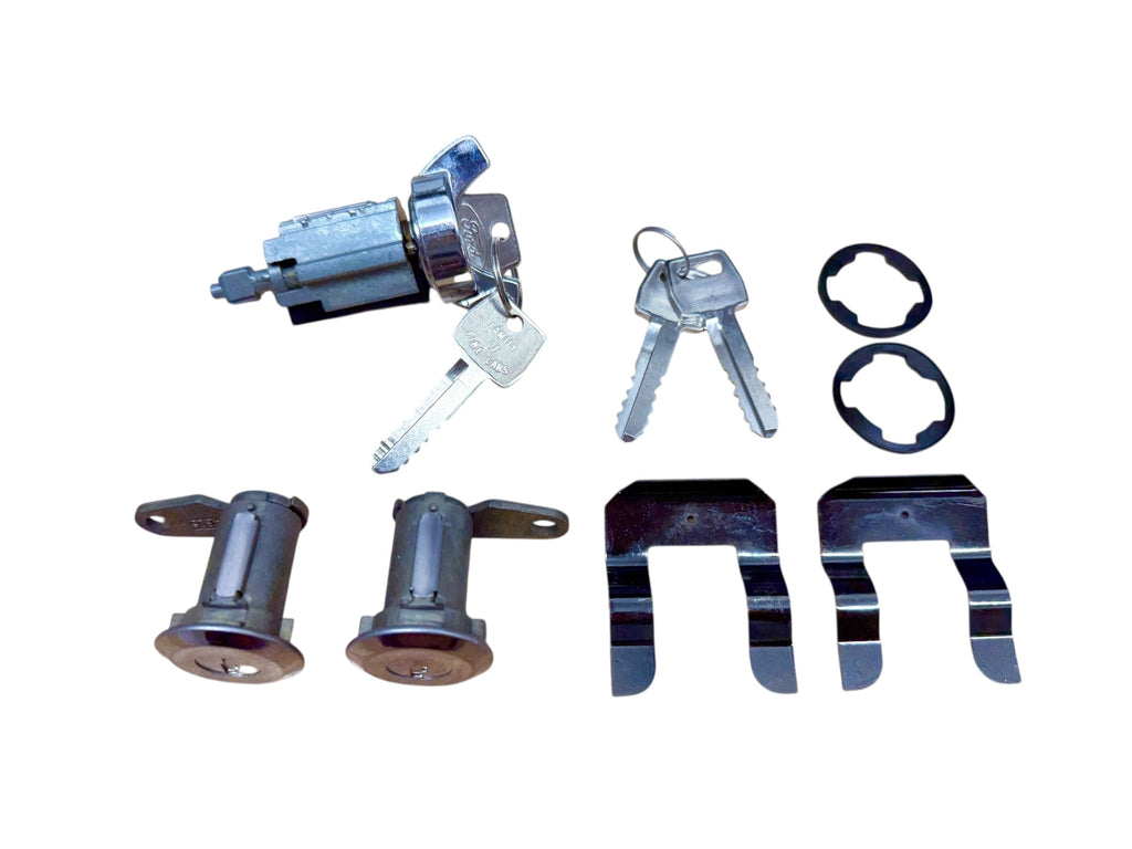 76-79 Ford Mustang Cougar Ignition & Door Lock Cylinder Set Ford Logo Keys (Keyed Alike)