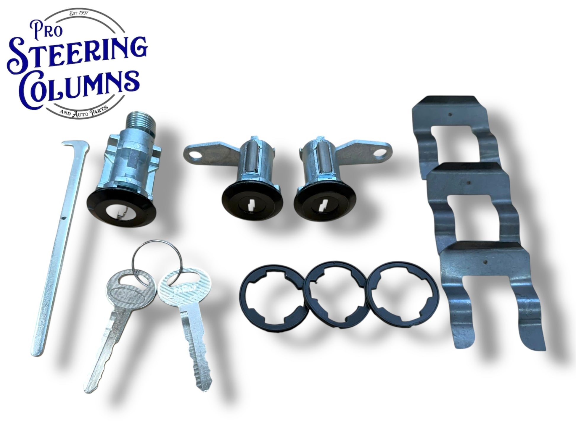 81-93 Ford Mustang Door & Trunk Lock Cylinder Black Set (Keyed Alike) (Flat Pawls)