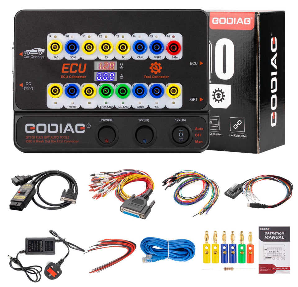 Godiag - GT100 PLUS GPT ENET DOIP 24V-12V Auto Tools OBD II Break Out Box ECU Connector