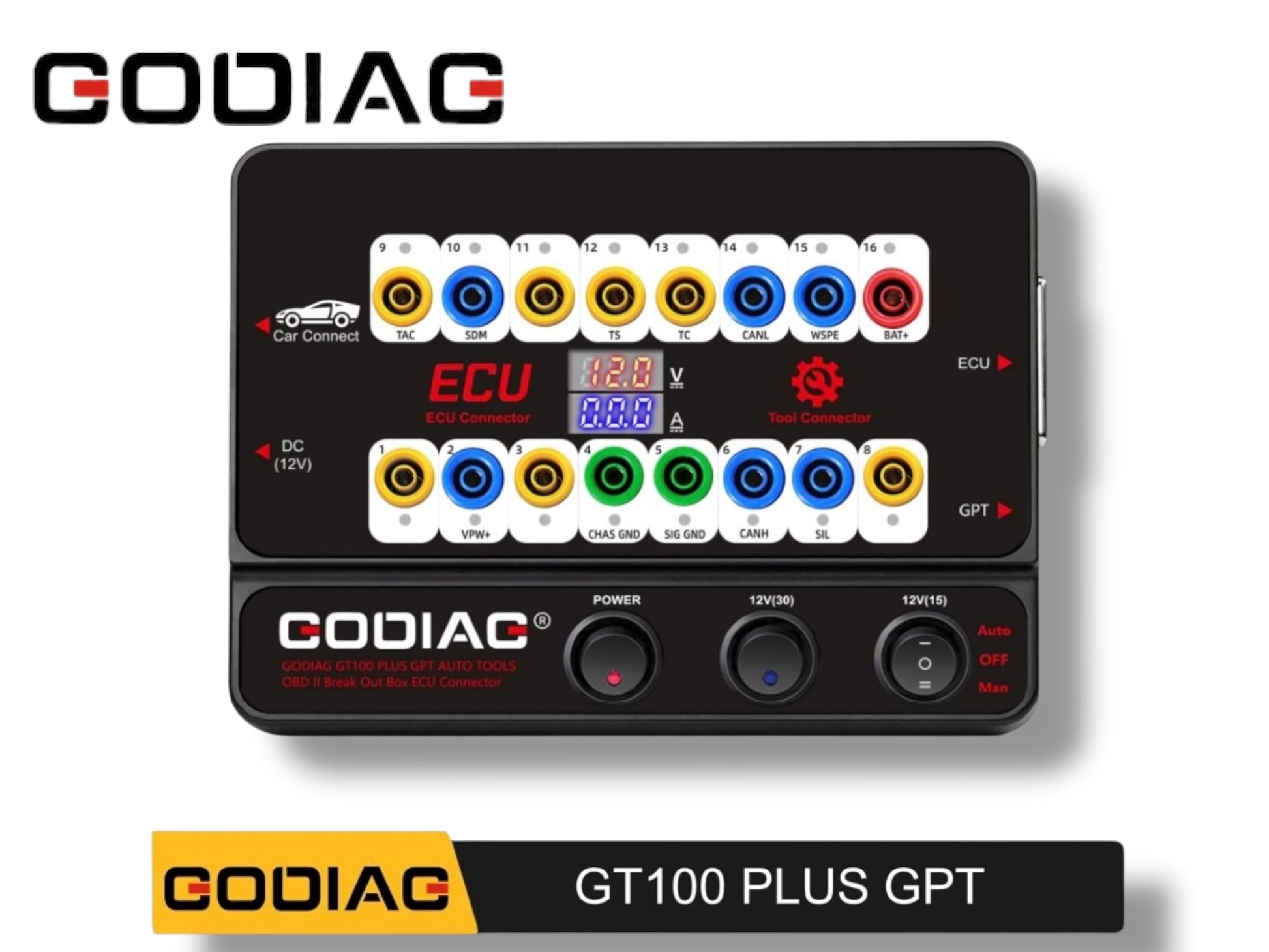Godiag - GT100 PLUS GPT ENET DOIP 24V-12V Auto Tools OBD II Break Out Box ECU Connector