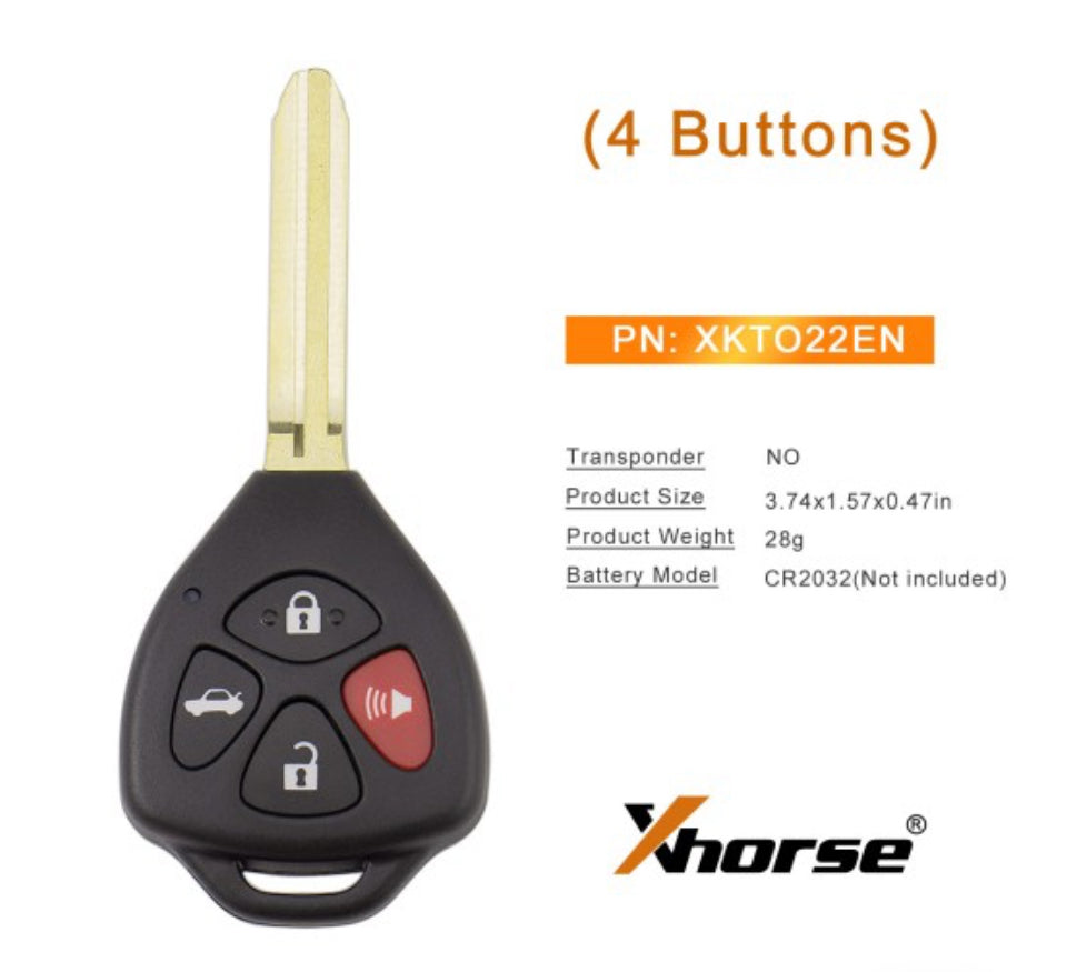 Xhorse - XKTO22EN - Toyota Style 4-Button Universal Remote Head Key for VVDI Tools XM5118 Chip - (Wireless)