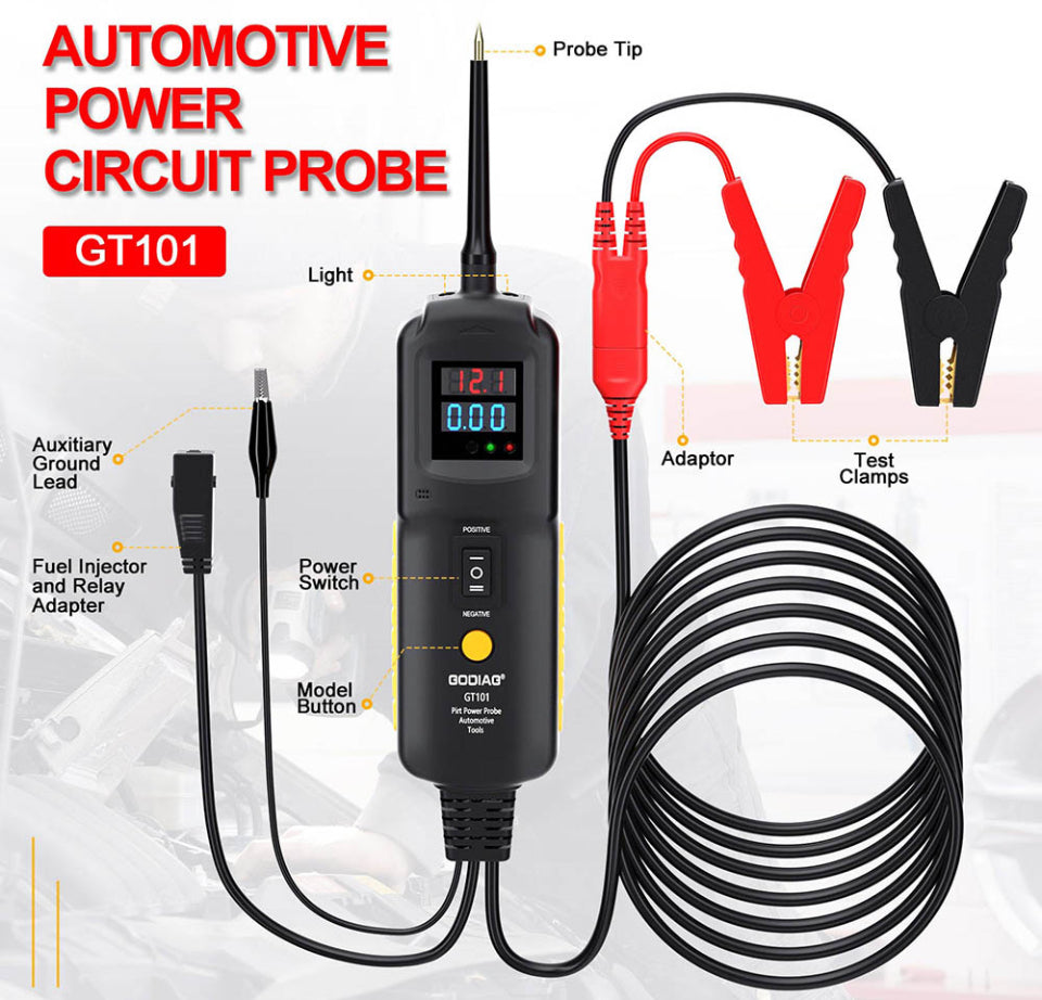 Godiag - GT101 - Circuit Tester Power Circuit Probe Relay Tester with Fuel Injector Cleaning and Testing