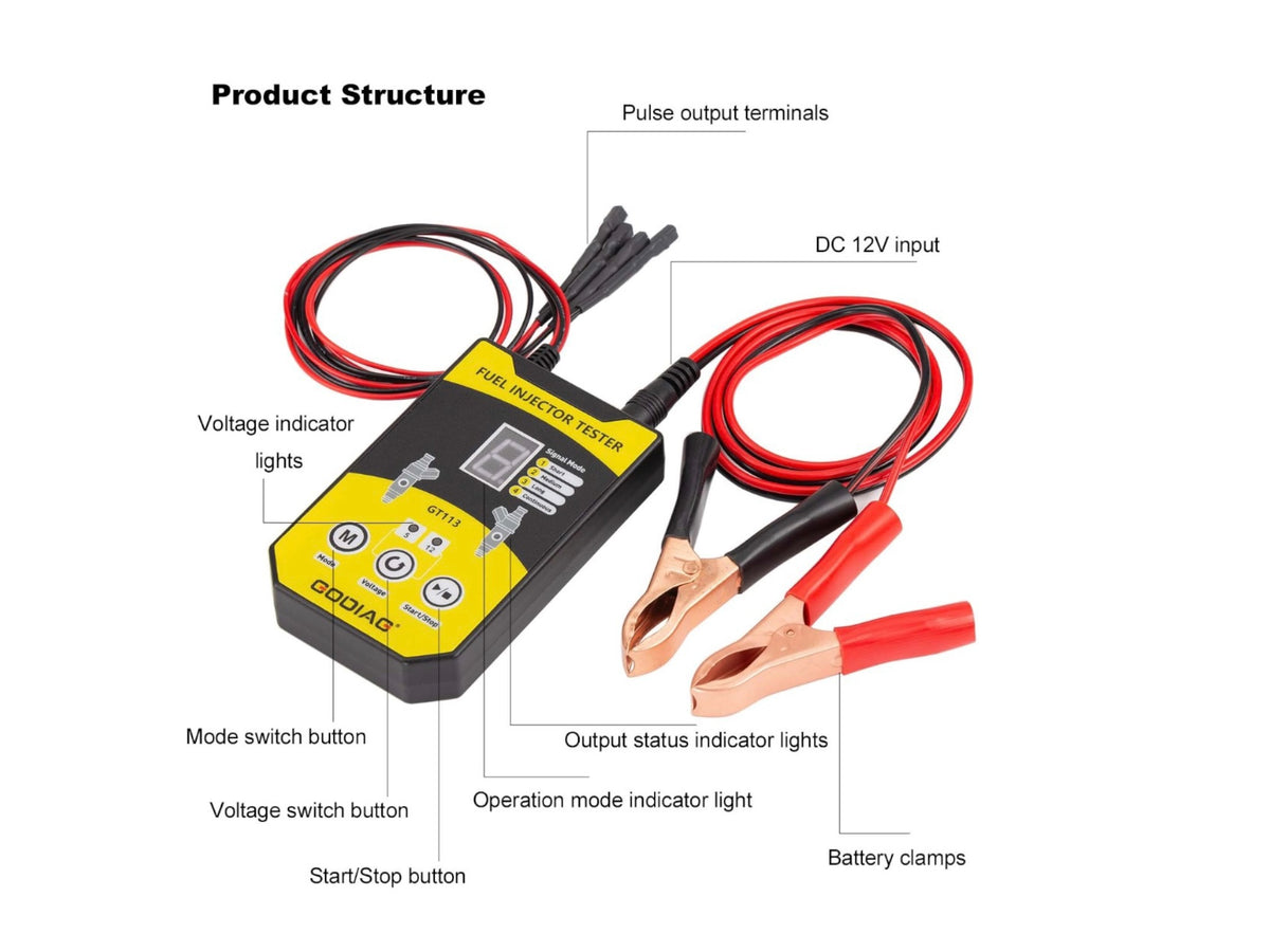 Godiag - GT113 Universal Fuel Injector Tester Cleaner Kit 6 Adapters