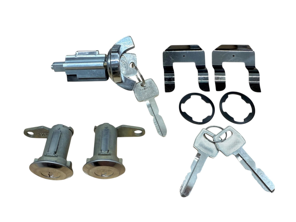 70-73 Mustang Cougar Falcon Ignition & Door Lock Cylinder Set Ford Logo Keys (Keyed Alike)