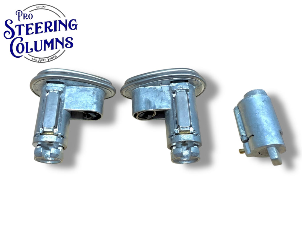52-60 Ford Pickup Fairlane Galaxie Ignition & Door Lock Flip Cover Set Logo Keys New (Keyed Alike)