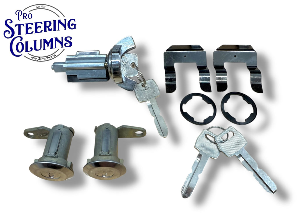 70-73 Mustang Cougar Falcon Ignition & Door Lock Cylinder Set Ford Logo Keys (Keyed Alike)
