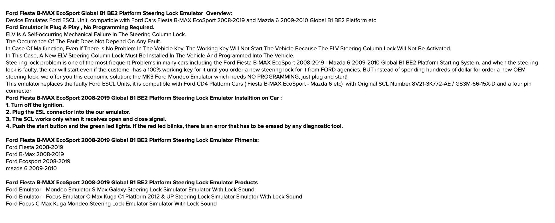 MK3 - 08+ Ford / Mazda Platform Steering Lock Emulator Simulator