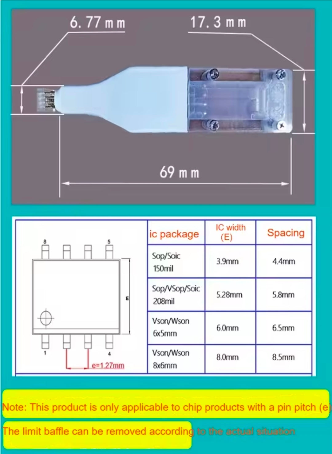 SOP8-150mil 4.4mm Programmer Eeprom Clamp & Cable for Autel APA103 / (Upgraded Version)