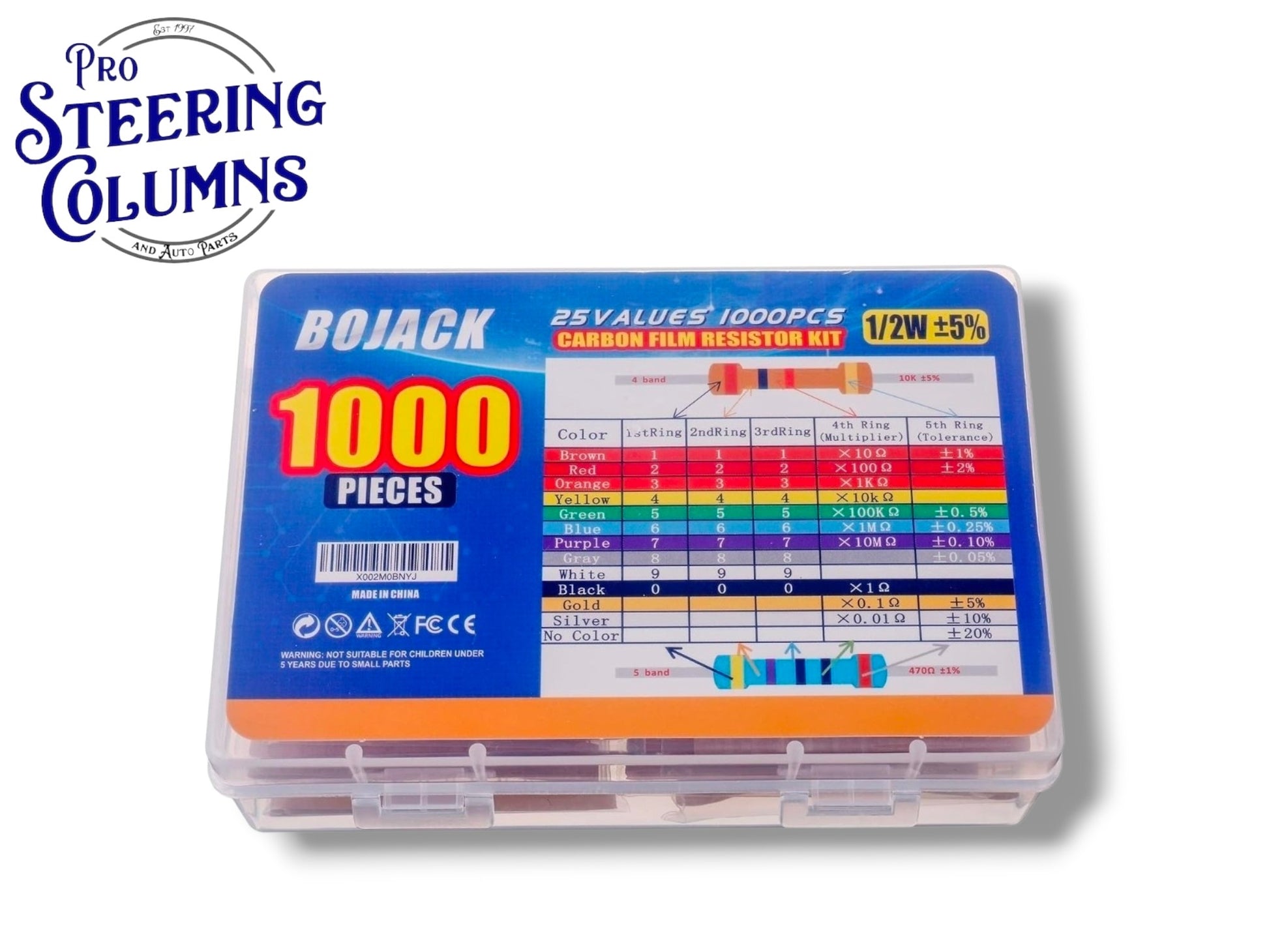 BOJACK 1/2W Carbon Film Resistor Kit 1000 Pcs (25 values)