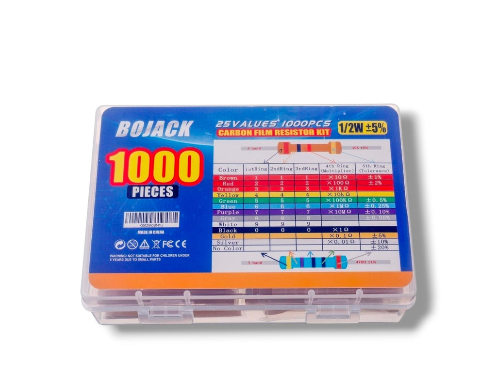 BOJACK 1/2W Carbon Film Resistor Kit 1000 Pcs (25 values)