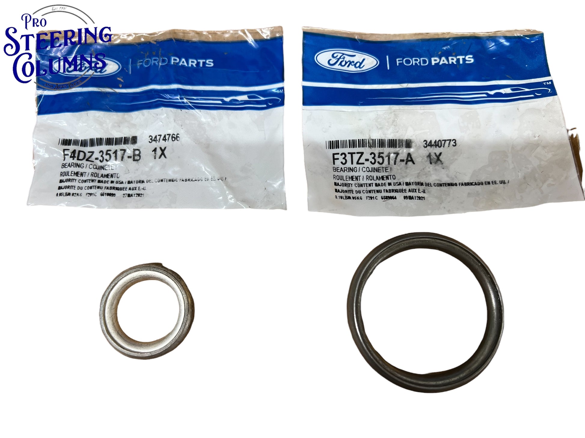 1992 & Up Ford F-150 F-250 Bronco Upper & Lower Steering Column Bearings Set New OEM