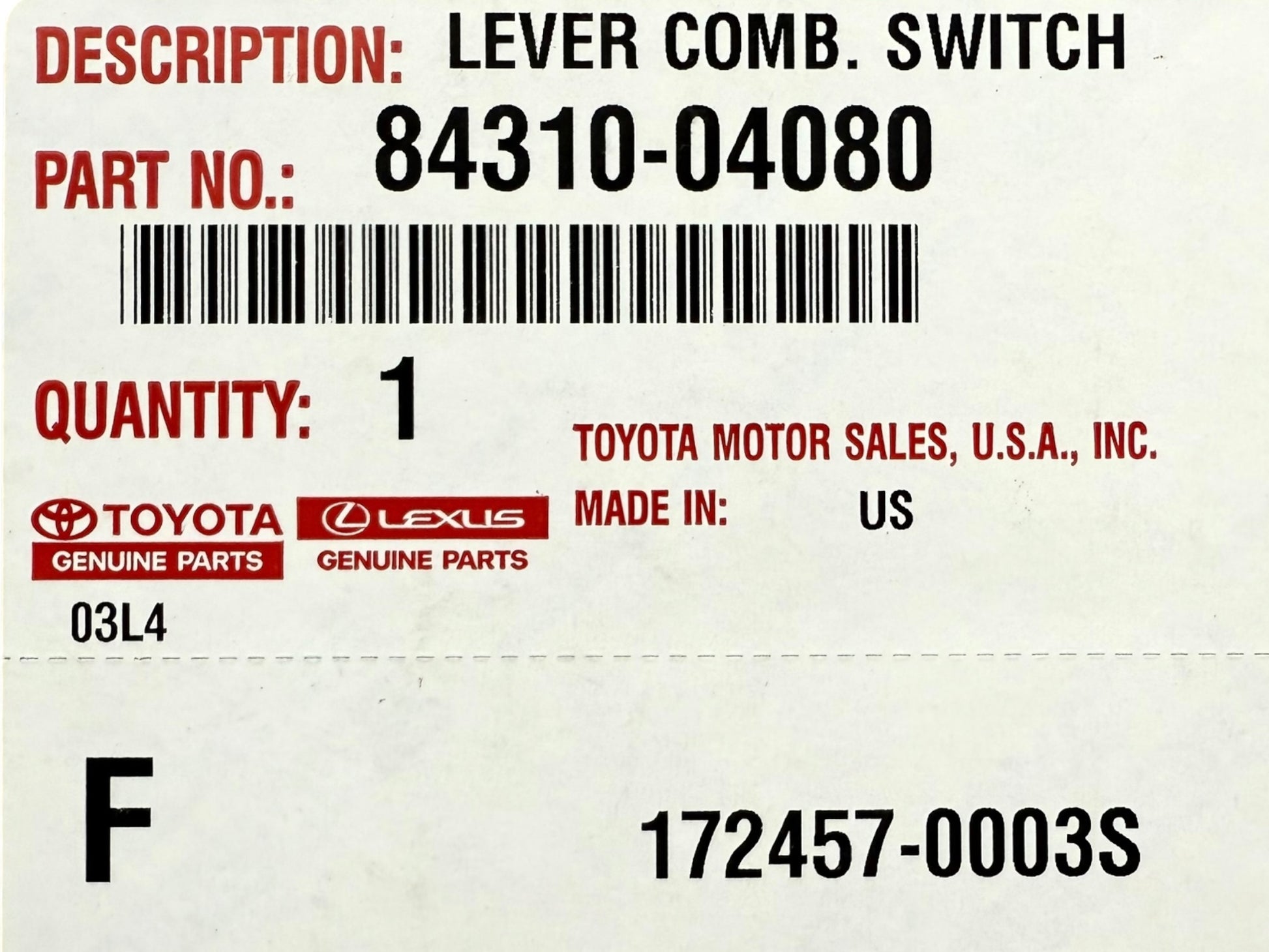 95-97 Toyota Tacoma Turn Signal Wiper Combination Switch With Cruise New OEM 84310-04080