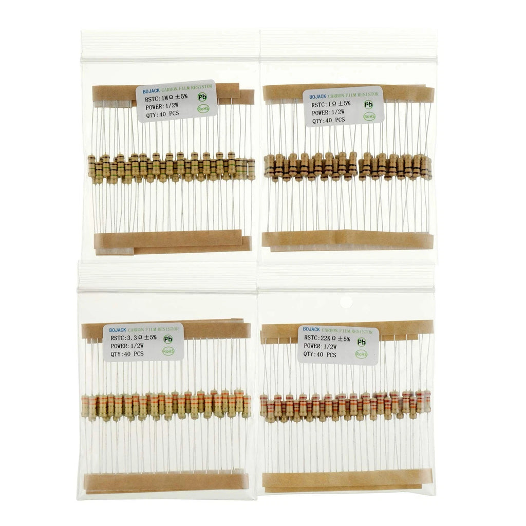 BOJACK 1/2W Carbon Film Resistor Kit 1000 Pcs (25 values)